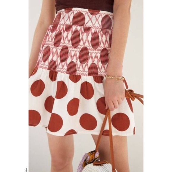Anthropologie Maeve Brown and Red Mini Skater Skirt size small - Picture 1 of 6